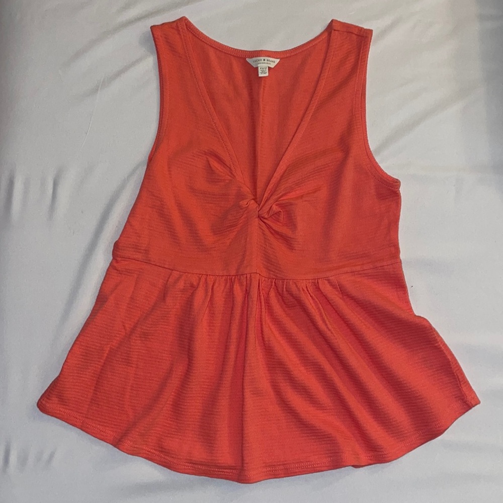 Lucky Brand - Knotted Front Tank Top - XS - Coral/Peach Red